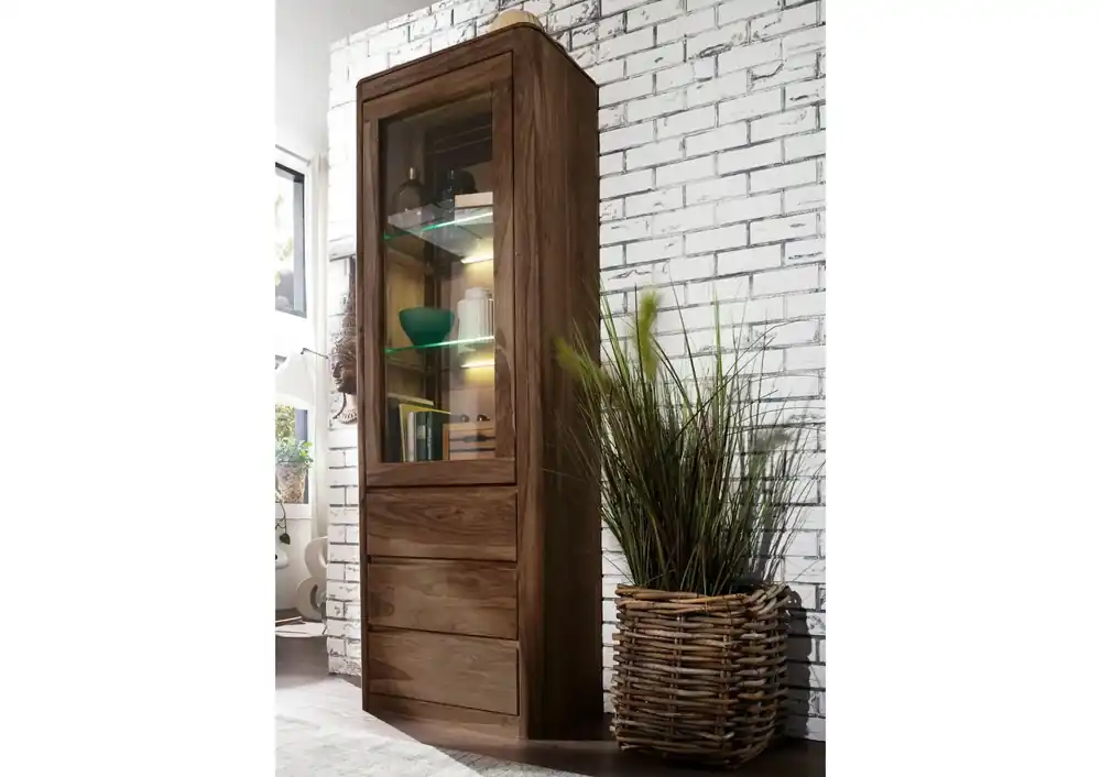 Vitrine Sheesham 70x40x202 rot-braun gebeizt TORONTO #110 Neuheit