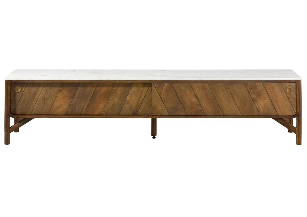 Rabatt TV-Board Mango 220x45x50 braun geölt / echter Marmor LOS ANGELES #12