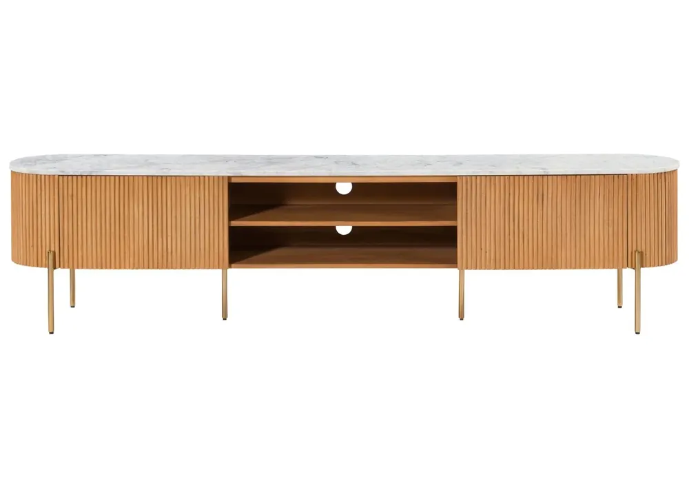 TV-Board Mango 220x36x51 natur lackiert / Marmor weiß BARCELONA #512 Neue Ware