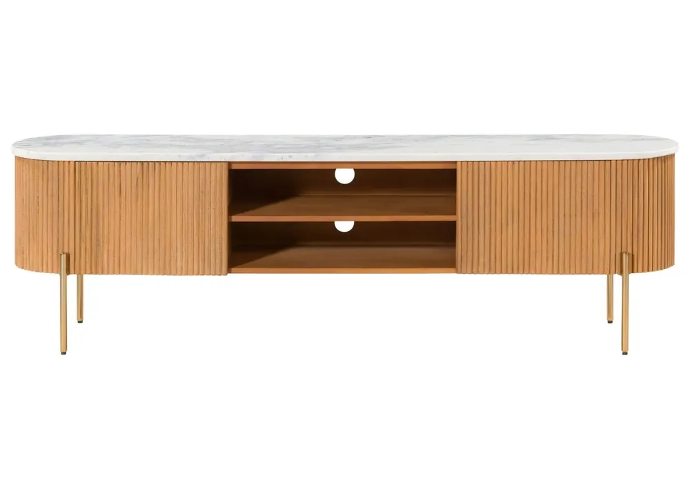 Rabatt TV-Board Mango 180x36x51 natur lackiert / Marmor weiß BARCELONA #511