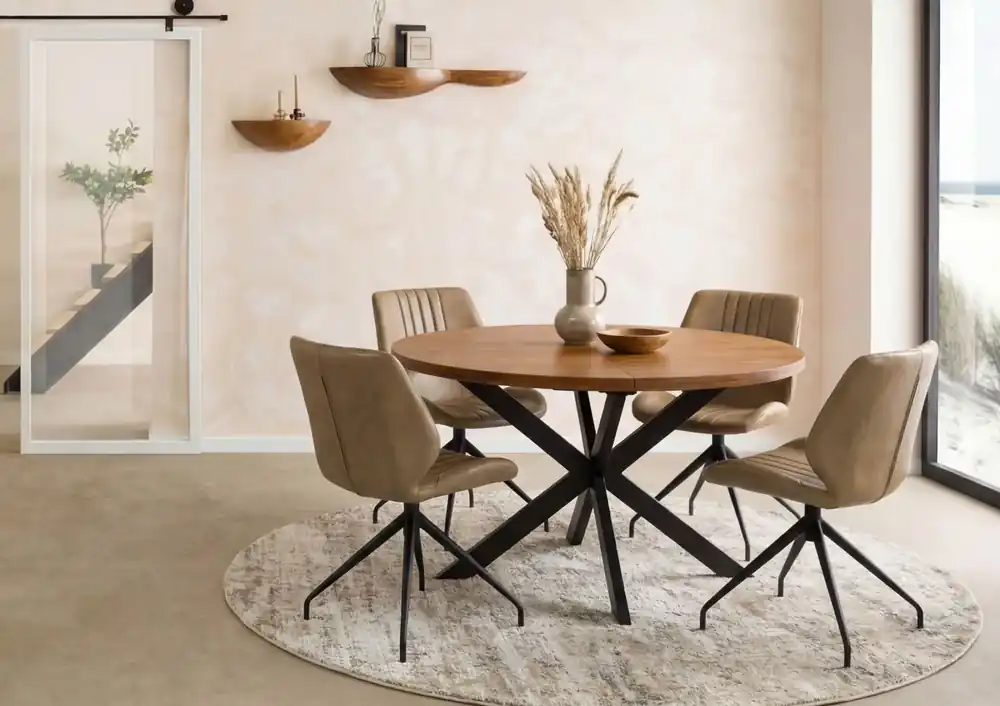 Preisknaller Esstisch rund ausziehbar 140-180x140x76 Akazie natur lackiert MONTREAL #146