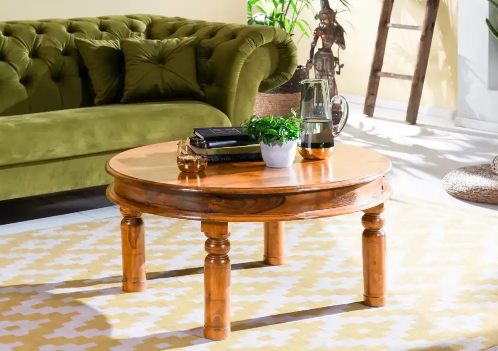 Couchtisch rund 90x90x45 Akazie honig lackiert OXFORD #0330 Neue Kollektion