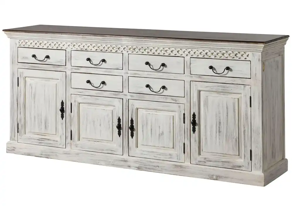 Finale Aktion Sideboard Mango / Akazie 200x45x90 weiß gewachst CASTLE-ANTIK #108