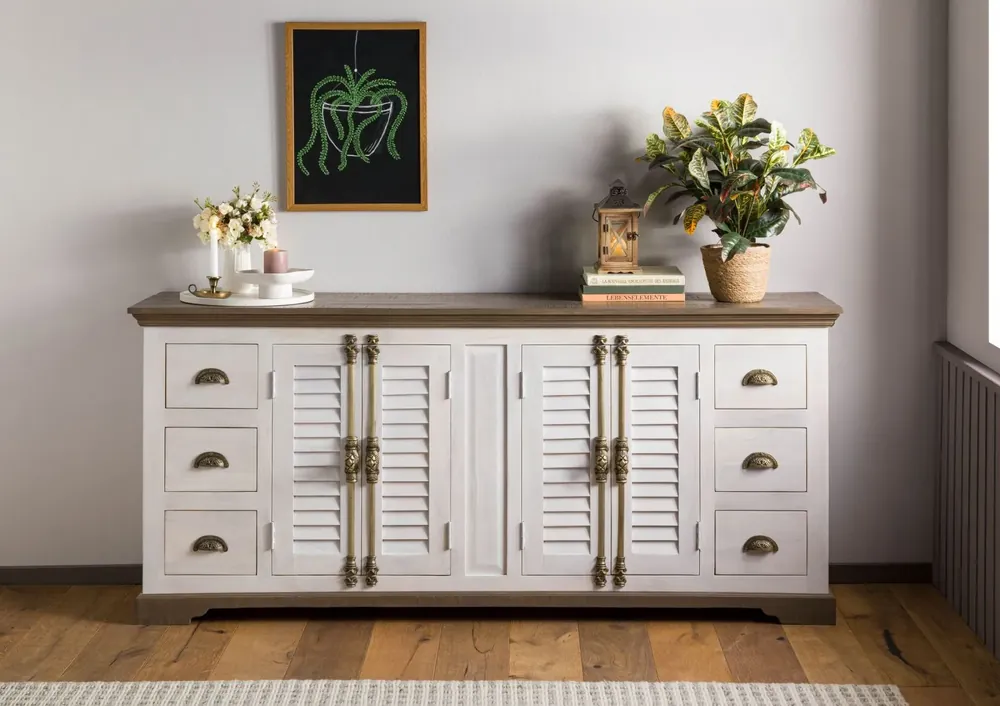 Sideboard Mango 200x45x90 weiß lackiert TOULOUSE #117 Preisknaller