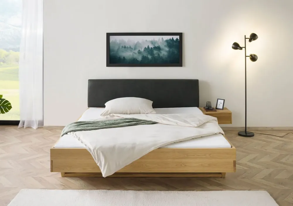 Letzte Chance Bett mit Nachttisch Fichte 140x200x85 natur gebeizt / geölt, Kopfteil anthrazit FICHTELBERG #41