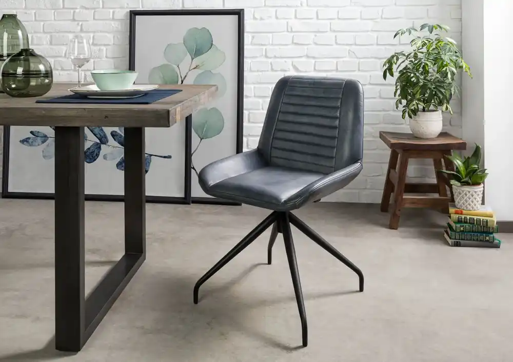 Nur Heute Stuhl Echtleder 49x56x83 blau IRON LABEL #509