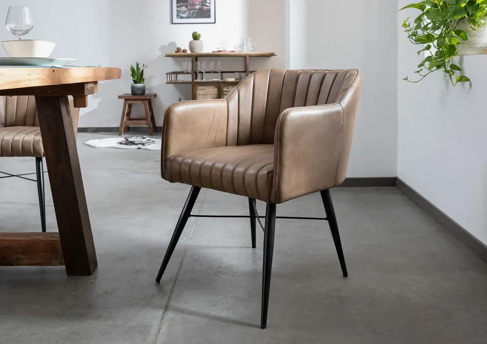 Stuhl Echtleder 54x61x76 beige IRON LABEL #12 Zertifiziert