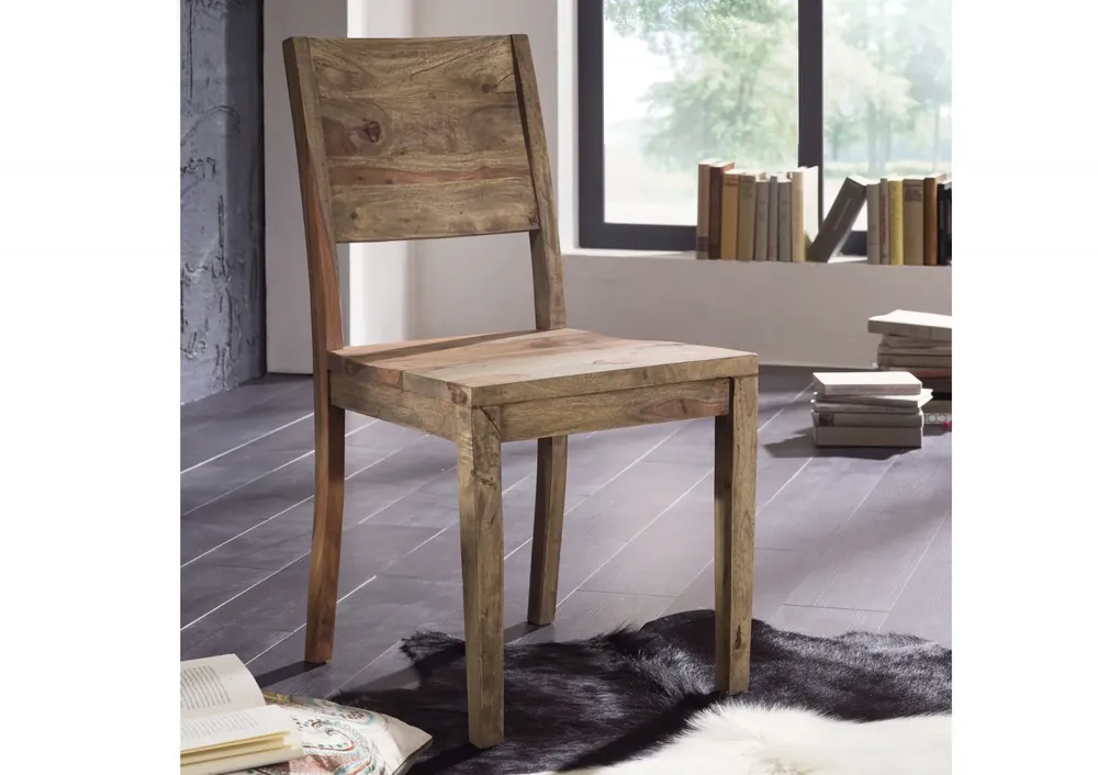 Neu Im Sortiment Stuhl Sheesham 45x45x90 grau geölt NATURE GREY #705 - 2er Set