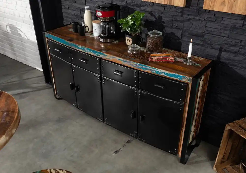 Sideboard Altholz 180x43x90 mehrfarbig lackiert INDUSTRIAL #101 Nur Heute