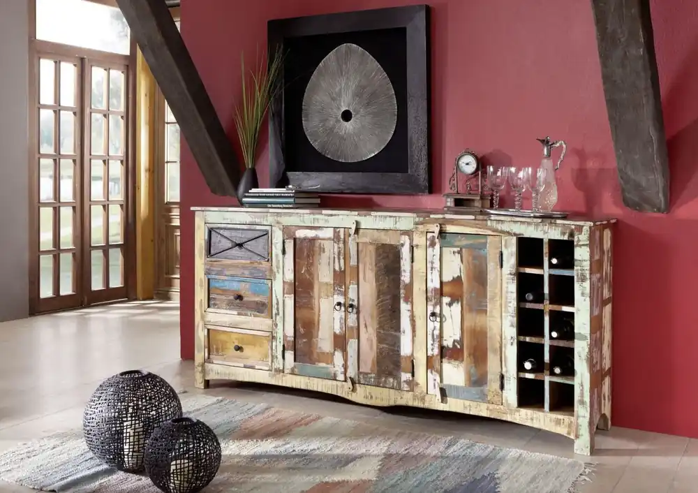 Sideboard Altholz 193x45x90 mehrfarbig lackiert NATURE OF SPIRIT #15 Bestseller