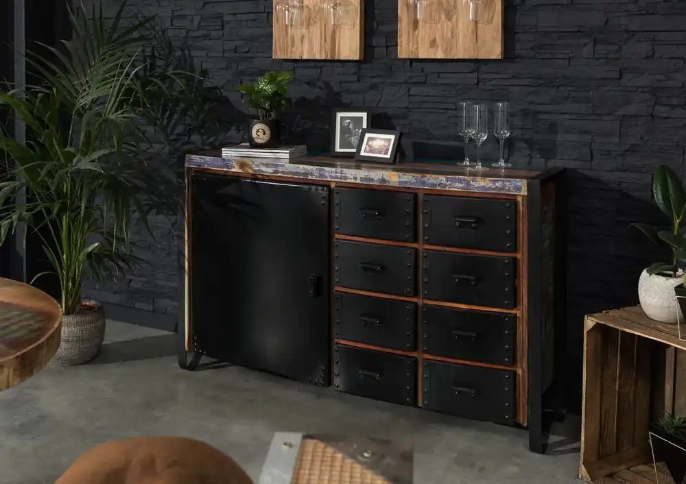 Sideboard Altholz 143x43x90 mehrfarbig lackiert INDUSTRIAL #102 Sonderangebot