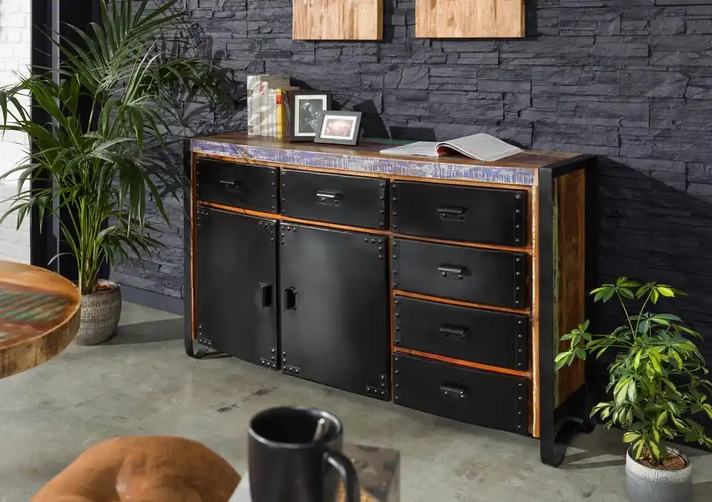 Sideboard Altholz 148x43x90 mehrfarbig lackiert INDUSTRIAL #104 Heißes Angebot