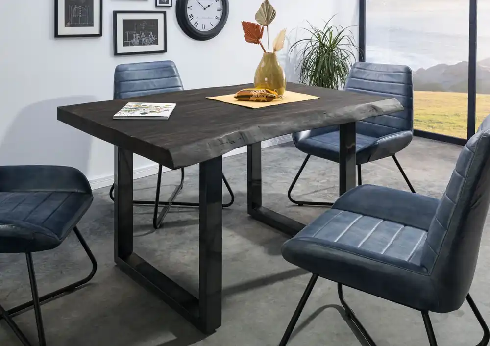 Rabatt Baumtisch Mango 140x90x77 grau lackiert / U-Beine anthrazit glänzend FREEFORM 5