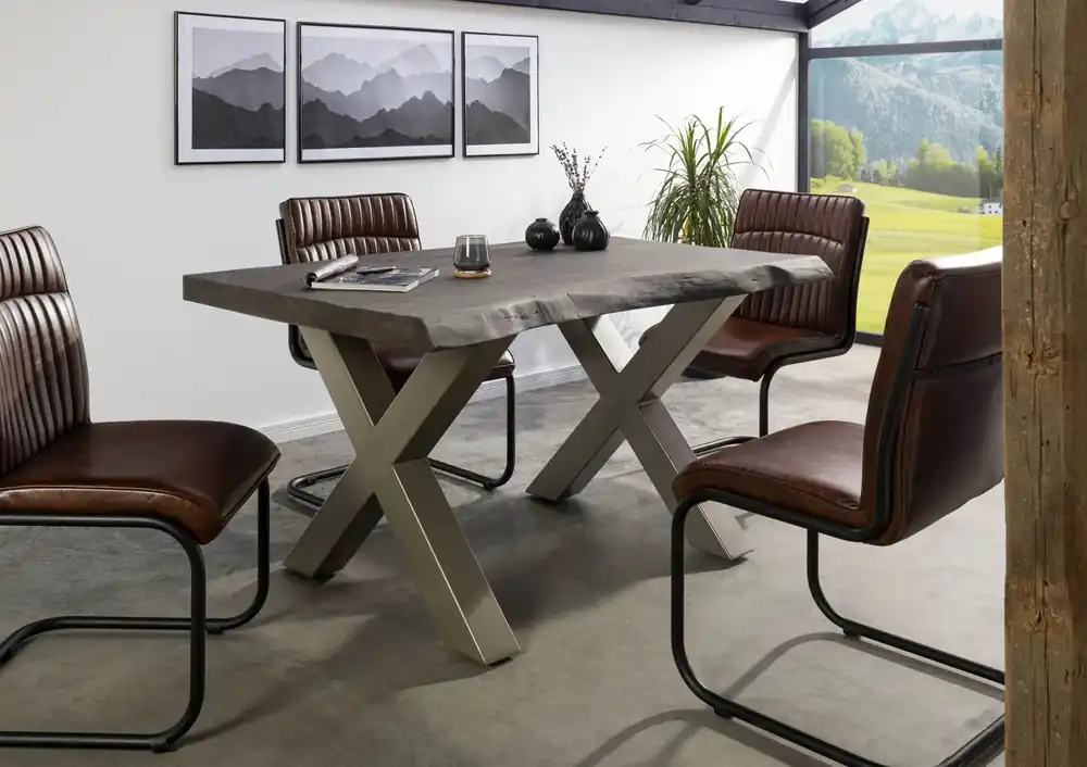 Baumtisch Mango 140x90x77 grau lackiert / X-Beine silber matt FREEFORM 5 Aktuell