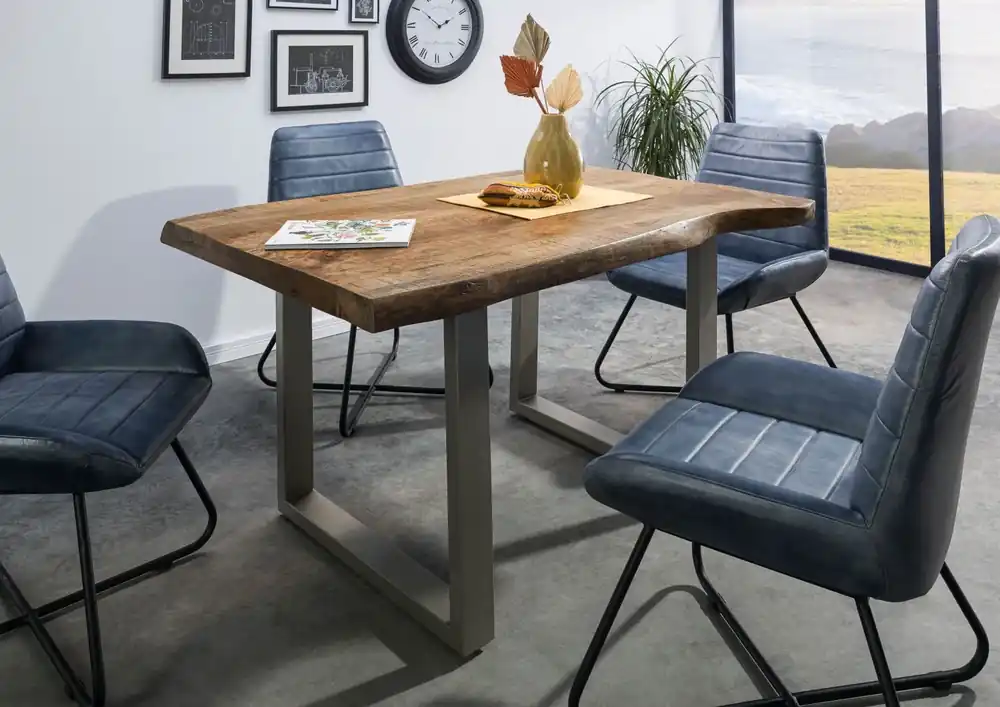 Baumtisch Mango 140x90x77 natur lackiert / U-Beine silber matt FREEFORM 5 Preisreduziert
