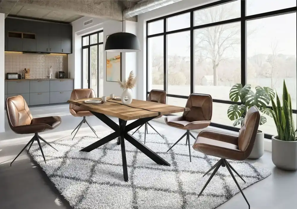 Rabatt Baumtisch Mango 160x90x76 natur lackiert / Epoxid schwarz, Kreuzgestell 2 anthrazit matt EPOXY