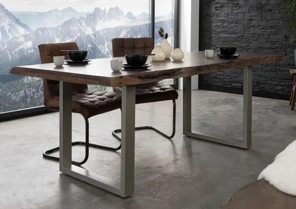 Bestseller Baumtisch Akazie 220x100x77 grau lackiert / U-Beine silber matt FREEFORM 5