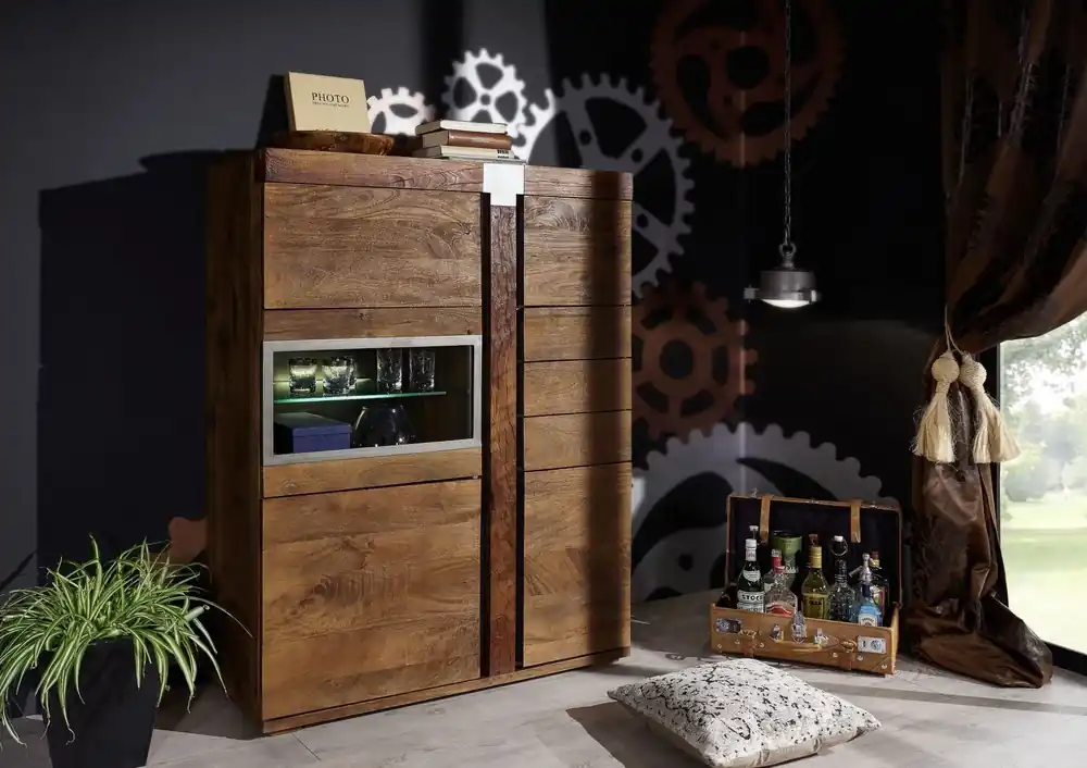Highboard Mango 110x45x142 braun lackiert Amsterdam #05 Top-Seller