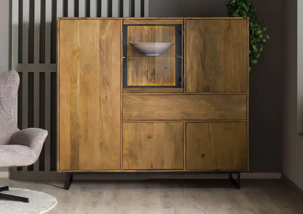 Heißes Angebot Highboard Mango / Altholz 160x47x145 schwarz / natur lackiert DAVIS #32