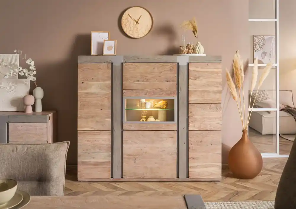Highboard Akazie 160x45x142 beige lackiert Amsterdam #107 Top-Preis