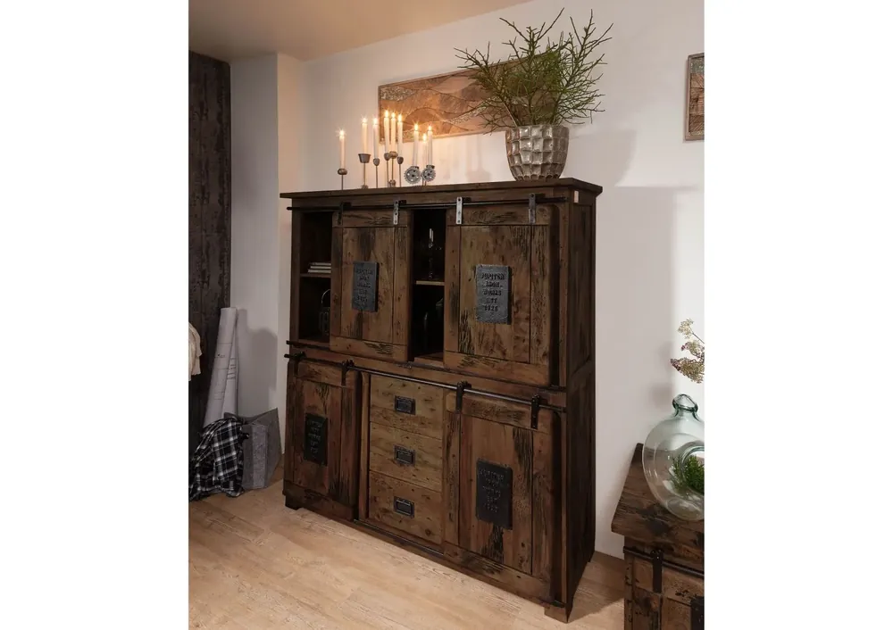 Kracherpreis Highboard Mango 150x45x160 braun lackiert RAILWAY #425
