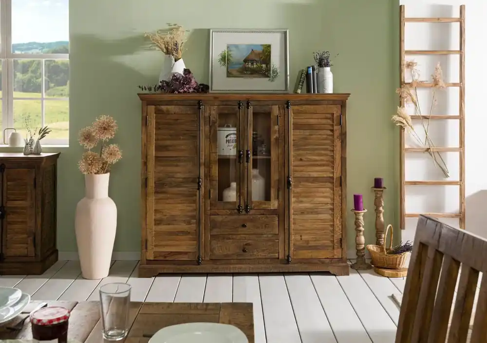 Highboard Mango 160x45x140 dunkelbraun geölt RODEZ #126 Sichere Zahlung