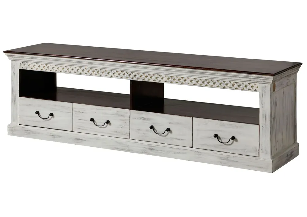 TV-Board Mango / Akazie 200x50x60 weiß gewachst CASTLE-ANTIK #107 Preisreduziert