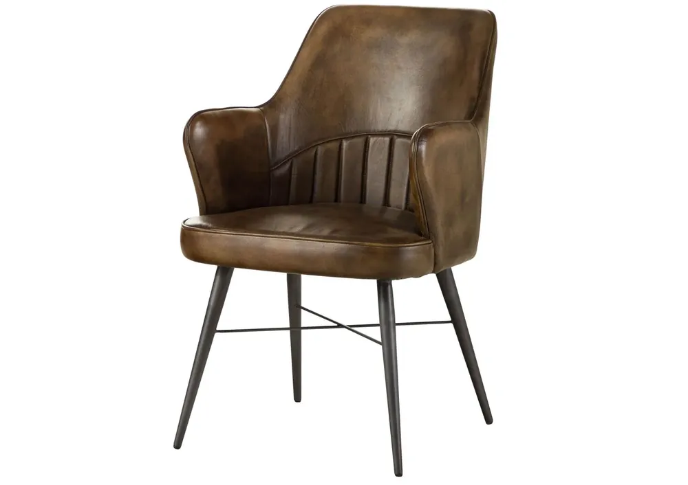 Stuhl Echtleder 55x62x84 dunkelbraun IRON LABEL #30 Preisreduziert