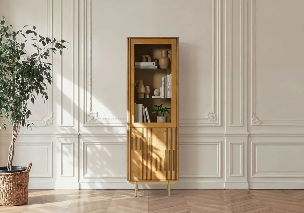 Vitrine Mango 60x40x180 hellbraun geölt MIAMI #117 Jetzt Bestellen