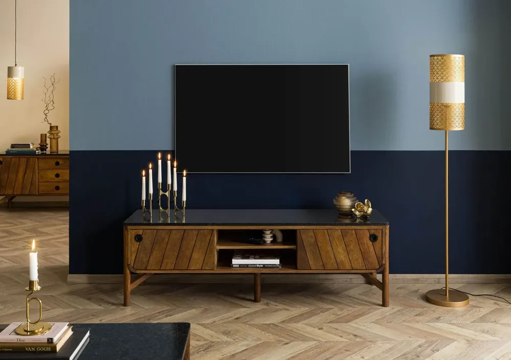 Preiswert TV-Board Mango 160x45x50 braun geölt / dunkler Granit LOS ANGELES #101