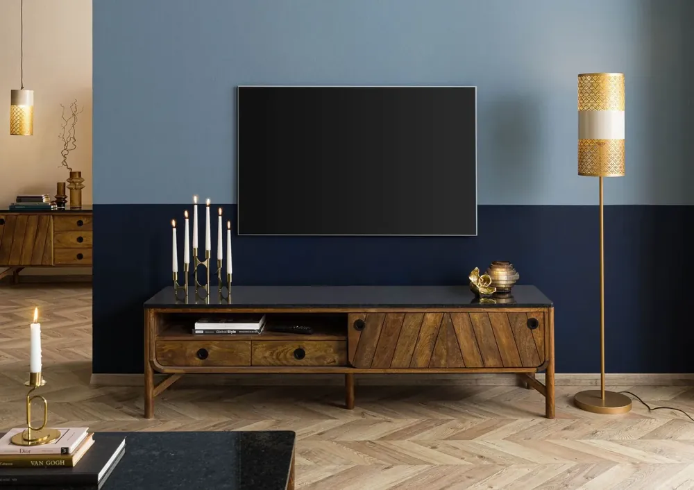 Schnäppchen TV-Board Mango 180x45x50 braun geölt / dunkler Granit LOS ANGELES #102