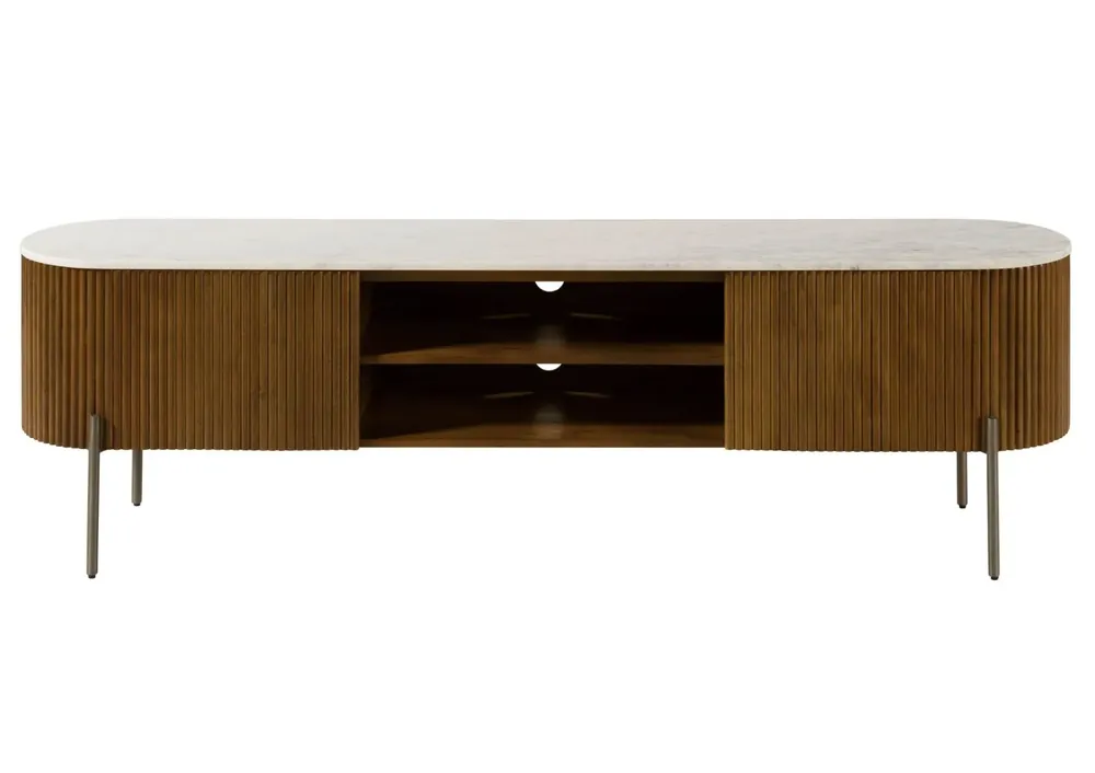Wochenendangebot TV-Board Mango 200x36x51 braun lackiert / Marmor weiß BARCELONA #210