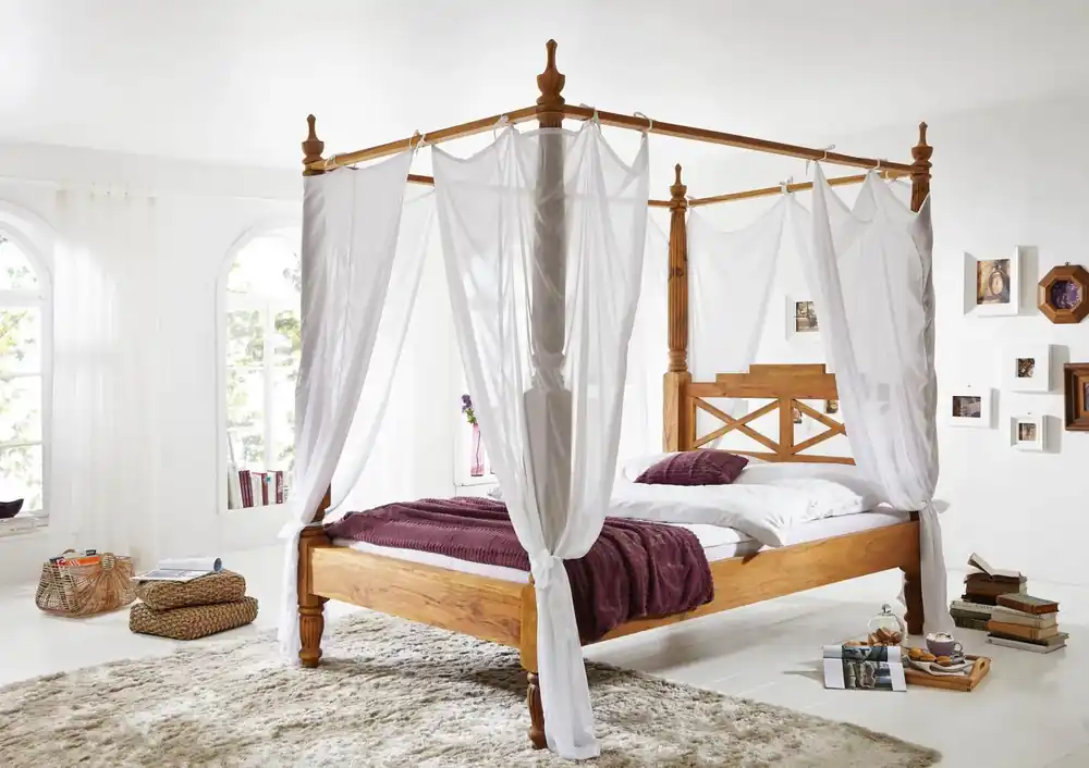 Himmelbett Sheesham 200x200x224 braun geölt NATURE BROWN #533 Neue Kollektion
