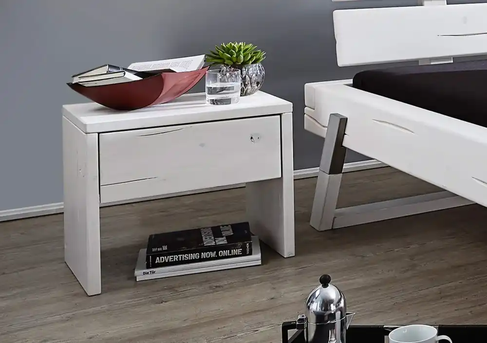 Sonderangebot Nachttisch Fichte 50x33x45 weiß lackiert VANCOUVER #700