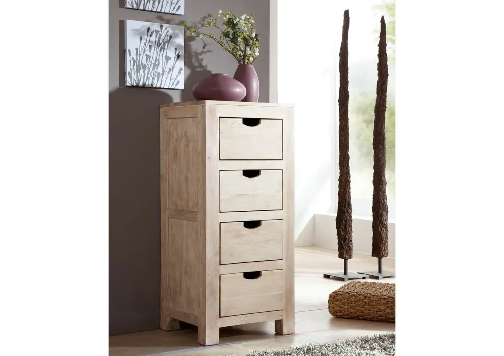 Kommode Akazie 45x40x100 white stone getüncht NATURE WHITE #54 Nur Heute