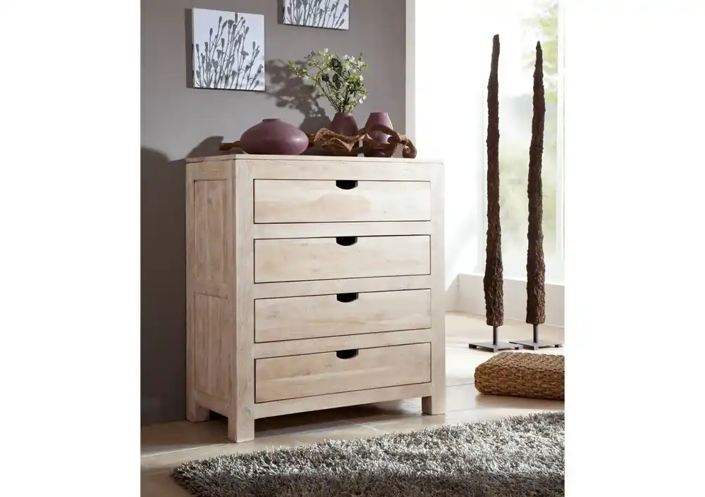 Geprüft Kommode Akazie 85x42x95 white stone getüncht NATURE WHITE #85