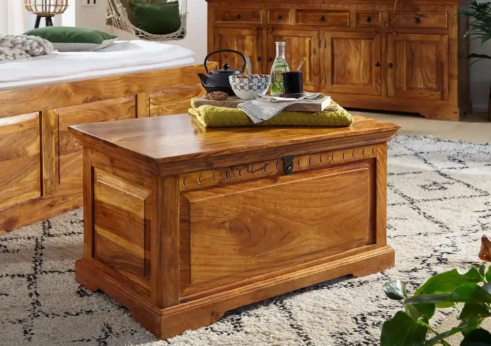 Markenware Truhe Akazie 90x50x50 honig lackiert OXFORD #0323