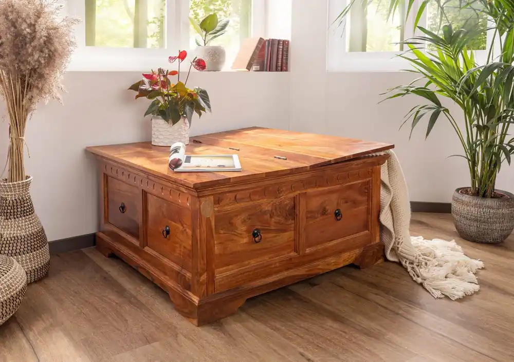 Truhe Akazie 90x90x45 honig lackiert OXFORD #0415 Nur Für Kurze Zeit
