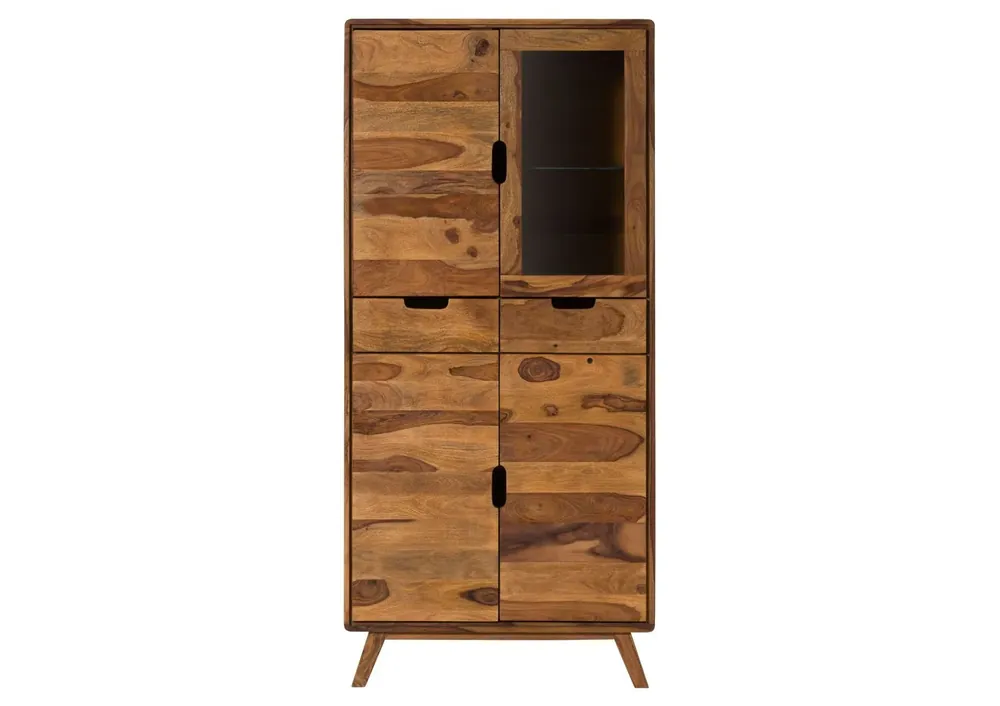 Top-Seller Vitrine Sheesham 85x45x180 natur sandgestrahlt lackiert MALMÖ 2 #232