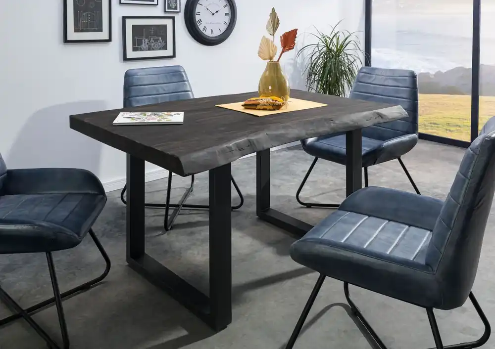 Baumtisch Mango 160x90x77 grau lackiert / U-Beine anthrazit matt FREEFORM 5 Echt