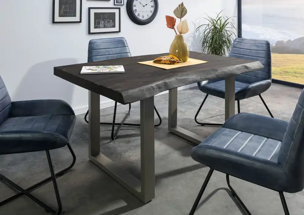 Neu Baumtisch Mango 160x90x77 grau lackiert / U-Beine silber matt FREEFORM 5