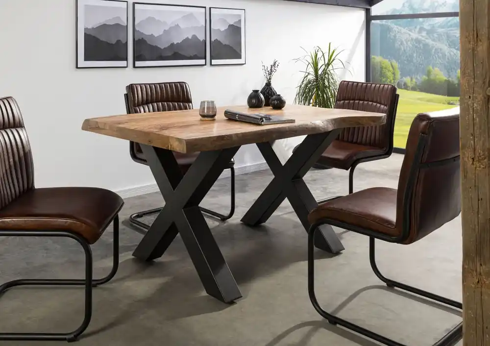 Garantierte Lieferung Baumtisch Mango 160x90x77 natur lackiert / X-Beine anthrazit matt FREEFORM 5