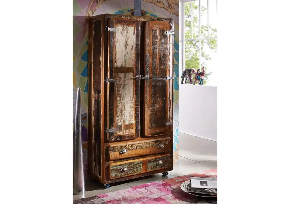 Geprüft Schrank Altholz 90x38x185 mehrfarbig lackiert FREEZY #39