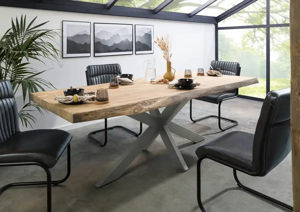 Rabatt Baumtisch Mango 180x90x77 beige lackiert / Kreuzgestell silber matt FREEFORM 5