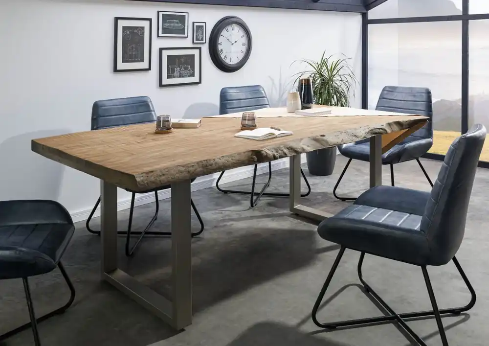 Baumtisch Mango 180x90x77 beige lackiert / U-Beine silber matt FREEFORM 5 Geprüft