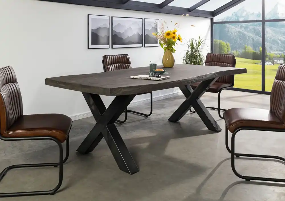 Baumtisch Mango 180x90x77 grau lackiert / X-Beine anthrazit glänzend FREEFORM 5 Online Kaufen