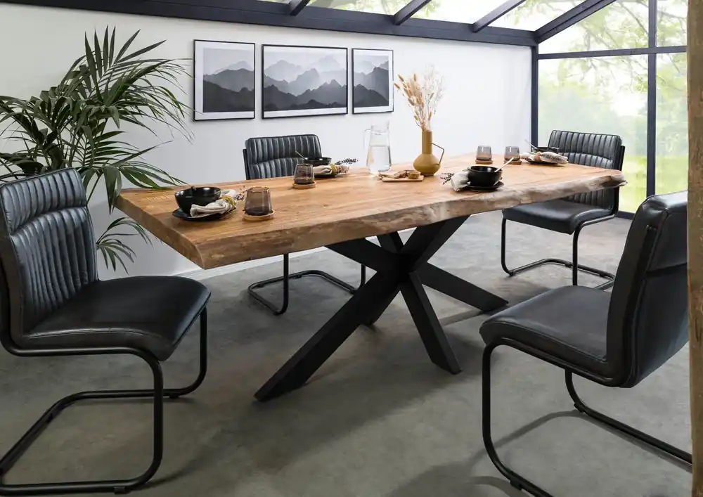 Baumtisch Mango 180x90x77 natur lackiert / Kreuzgestell anthrazit matt FREEFORM 5 Rabatt