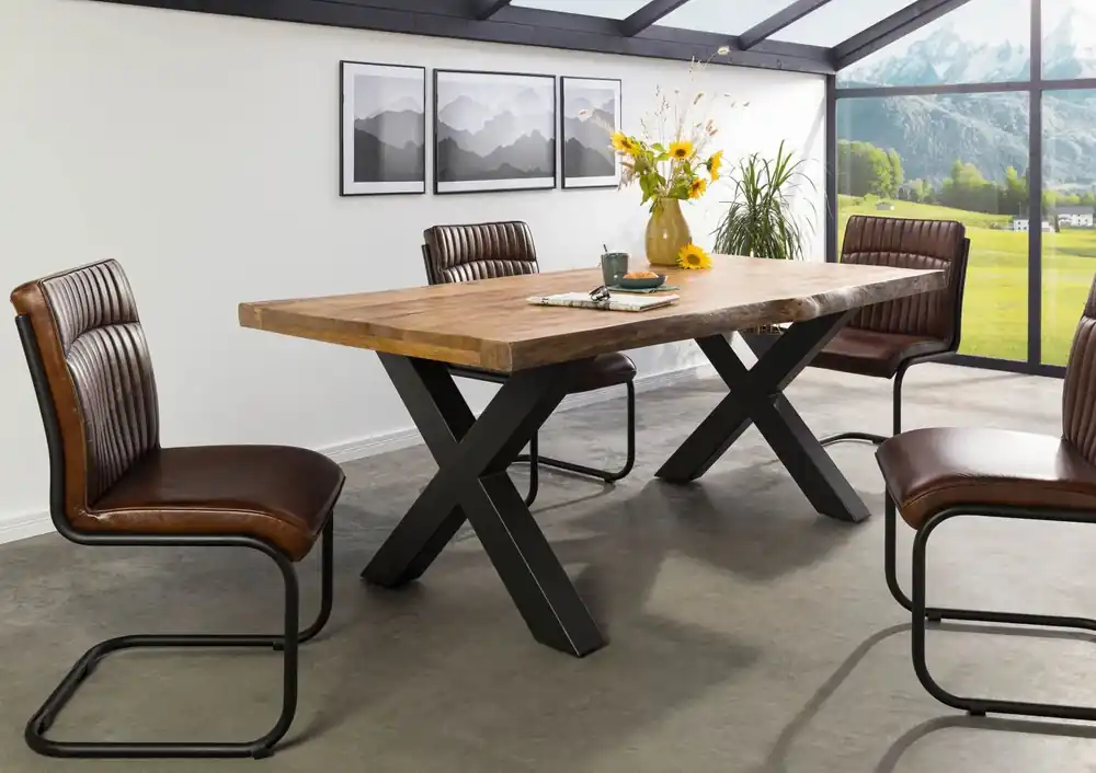 Mega-Angebot Baumtisch Mango 180x90x77 natur lackiert / X-Beine anthrazit matt FREEFORM 5