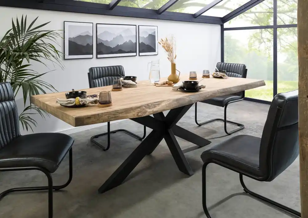 Baumtisch Mango 200x100x77 beige lackiert / Kreuzgestell anthrazit matt FREEFORM 5 Abverkauf