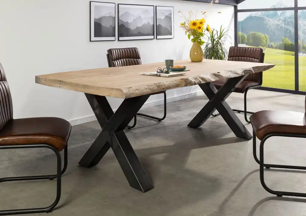 Baumtisch Mango 200x100x77 beige lackiert / X-Beine anthrazit glänzend FREEFORM 5 Sonderaktion